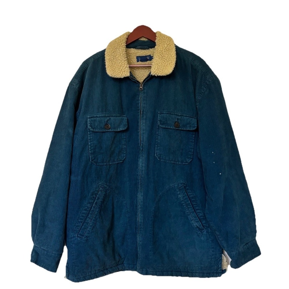 Vintage 90s J.Crew Chore Coat Corduroy Collar Size L Tan Barn Workwear Men's